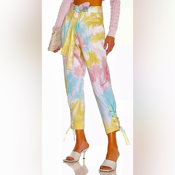 Love Shack Fancy Pants (Jean) NWT Sz 4 Tao (pastel) Rainbow Radical Tie-…